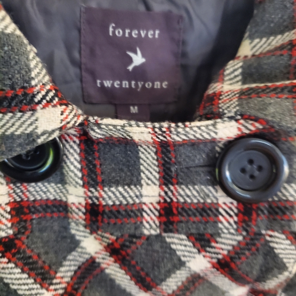Forever Twenty-one Plaid Women's Peacoat. - Picture 3 of 3